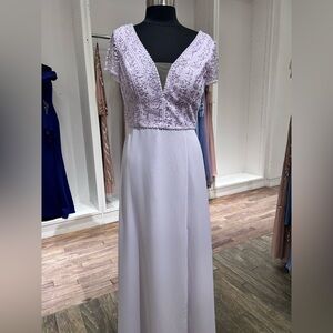 40326 Cap Sleeve Low Cut with Slit Bridesmaid or Mother's Dress by Adrianna Pape